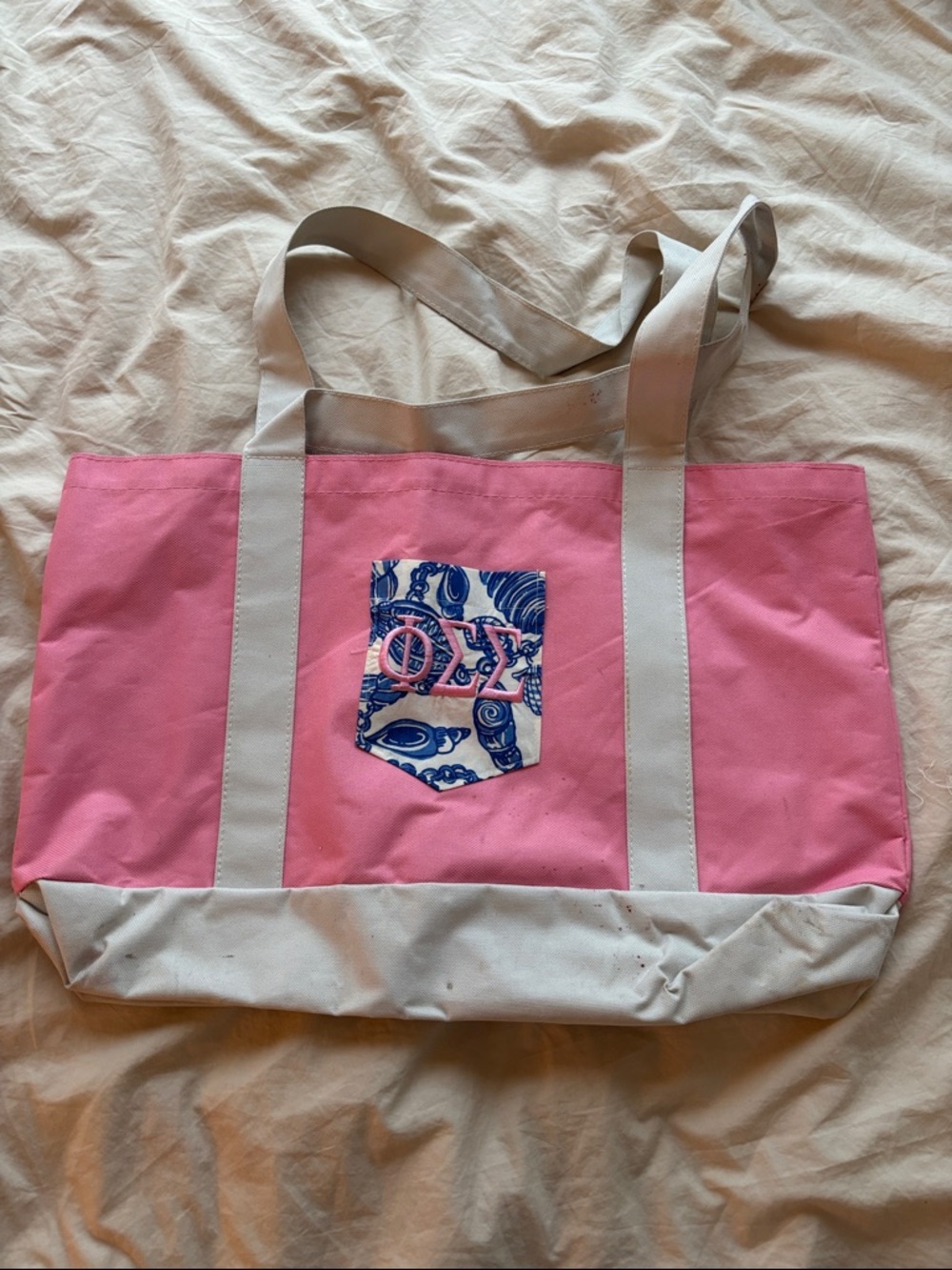 Pink Canvas tote for Phi Sigma Sigma sorority. very used condition